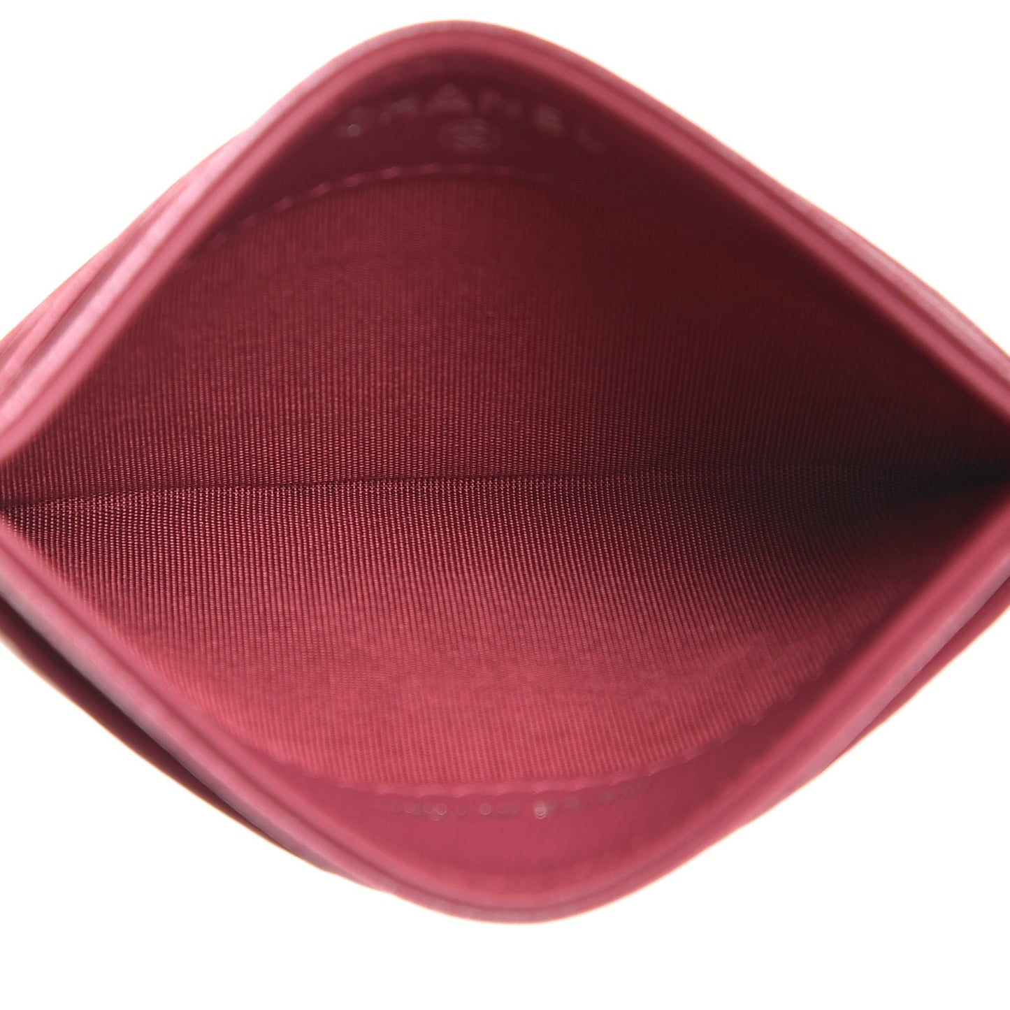 Lambskin Camellia Embossed Card Holder Fuchsia