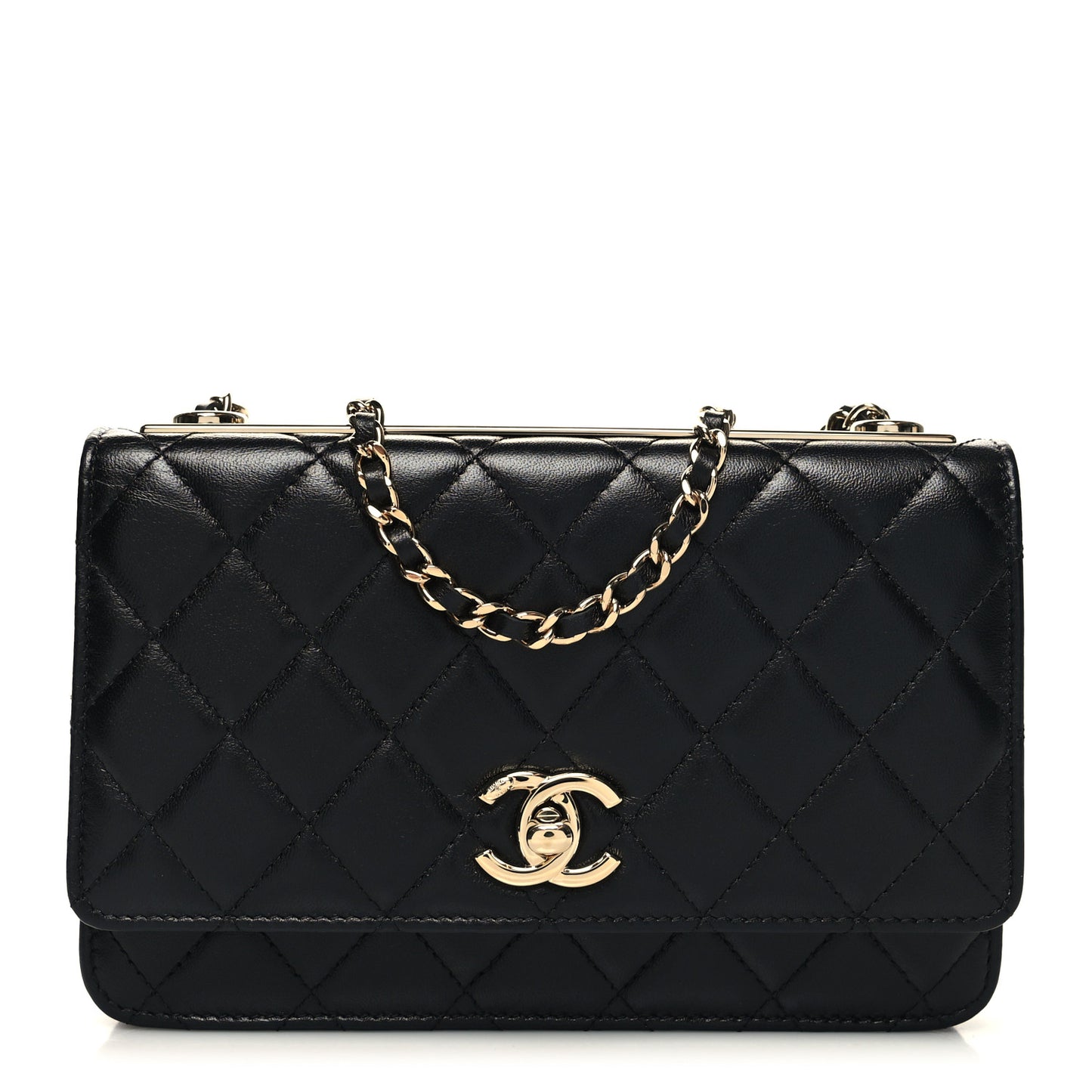 Lambskin Quilted Trendy CC Wallet On Chain WOC Black