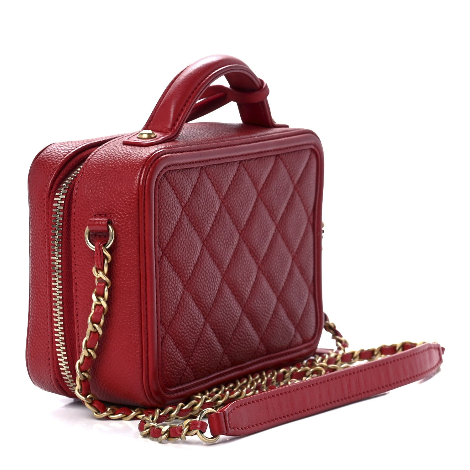 Chanel Caviar Quilted Small CC Filigree Vanity Case Red 3 of 11