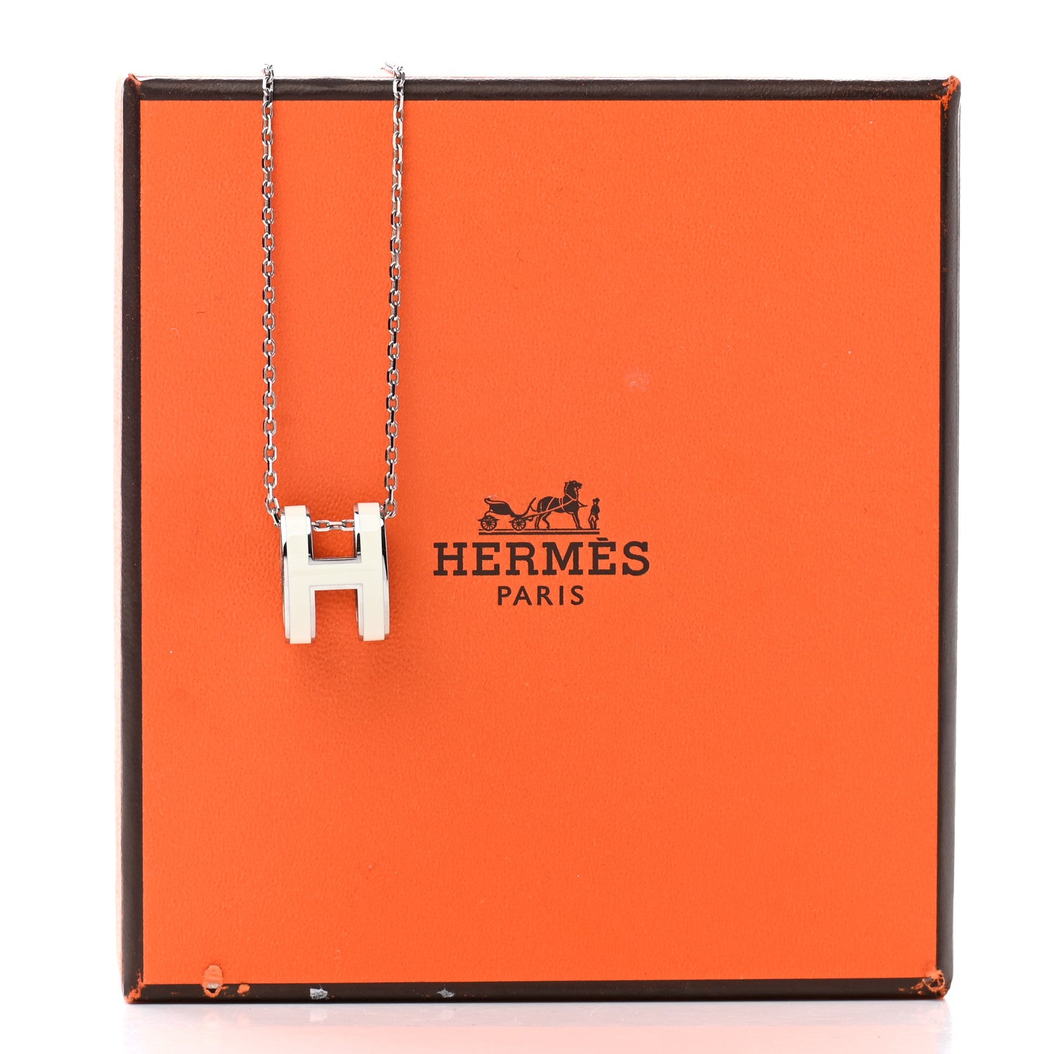 Hermes Lacquered Palladium Pop H Pendant Necklace White 7 of 7