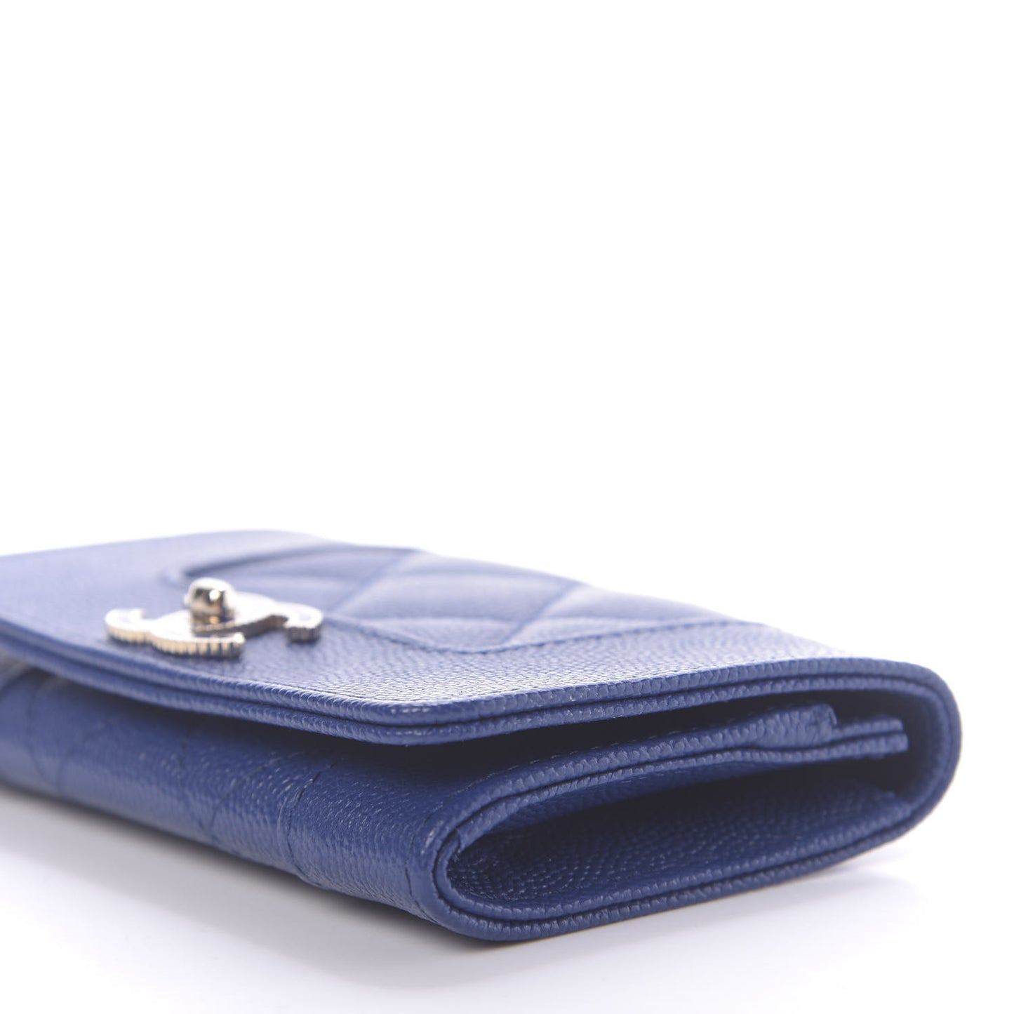Caviar Chevron Quilted Vintage Mademoiselle Flap Card Holder Blue