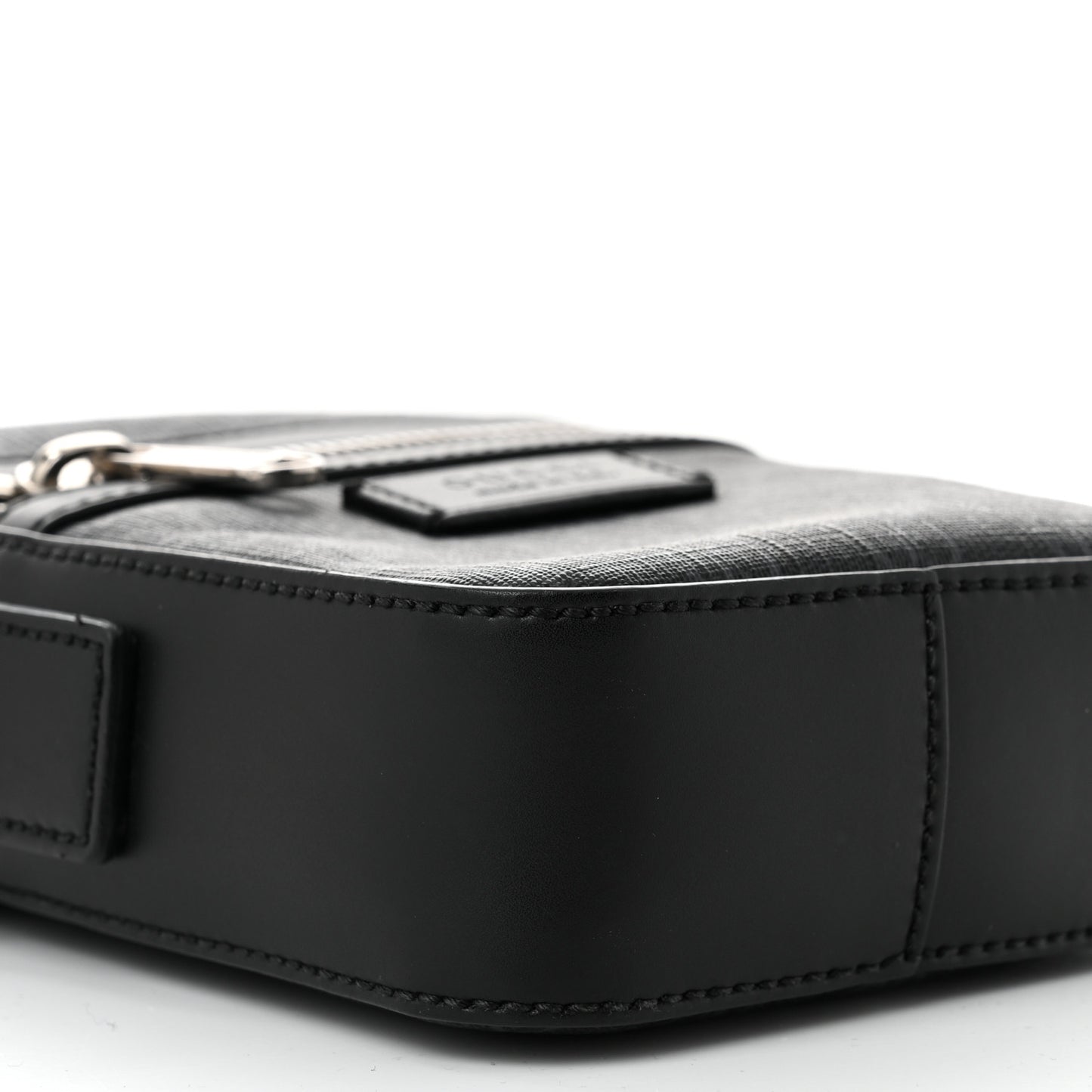 GG Supreme Monogram Appia Calfskin Web Small Camera Messenger Bag Black Grey