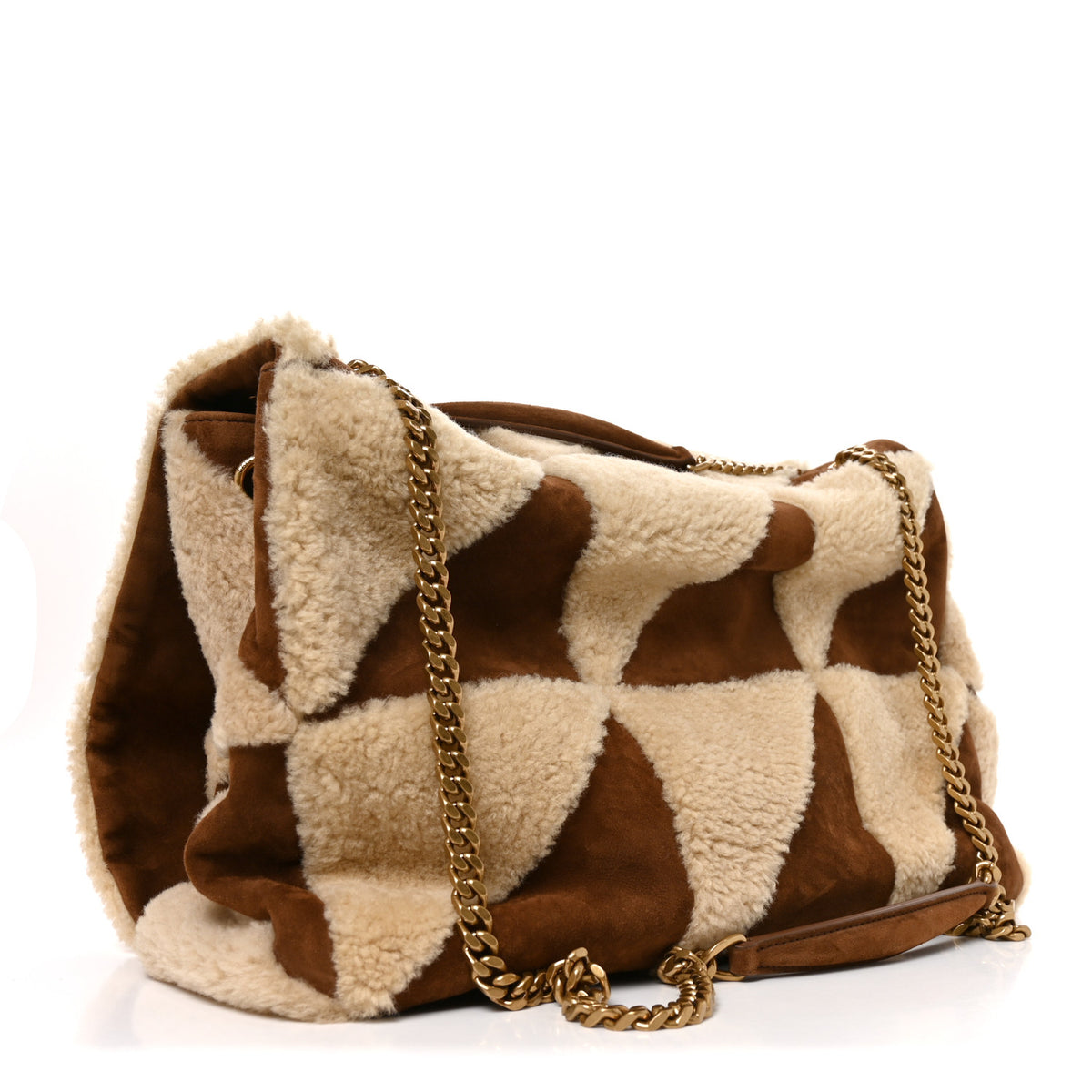 Saint Laurent Suede Shearling Patchwork Monogram Giant Jamie Brown Beige 3 of 10