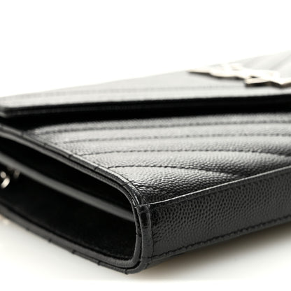 Saint Laurent Grain De Poudre Matelasse Chevron Monogram Chain Wallet Black 8 of 9
