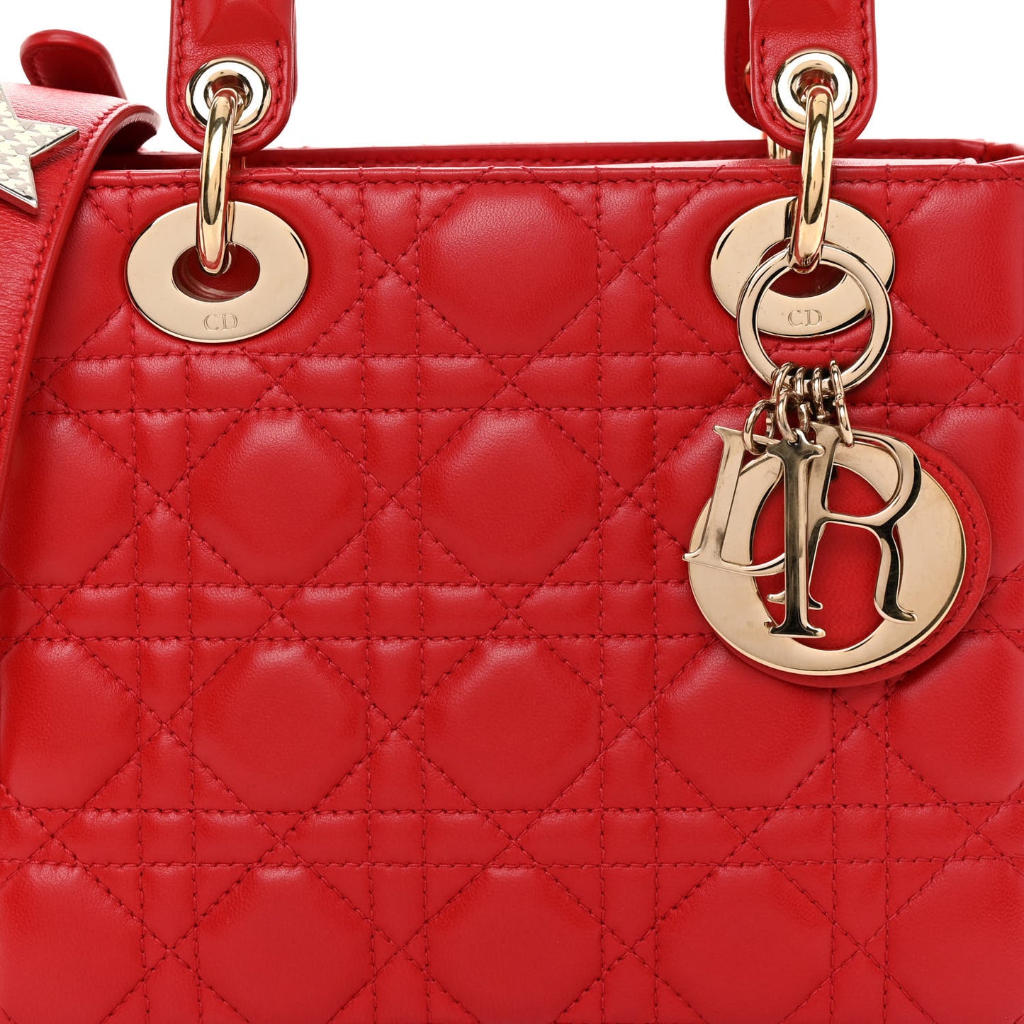 CHRISTIAN DIOR Lambskin Cannage Small Lucky Badges My Lady Dior Red