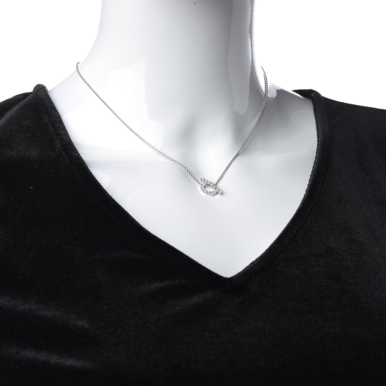 Hermes 18K White Gold Diamond Finesse Pendant Necklace 2 of 7