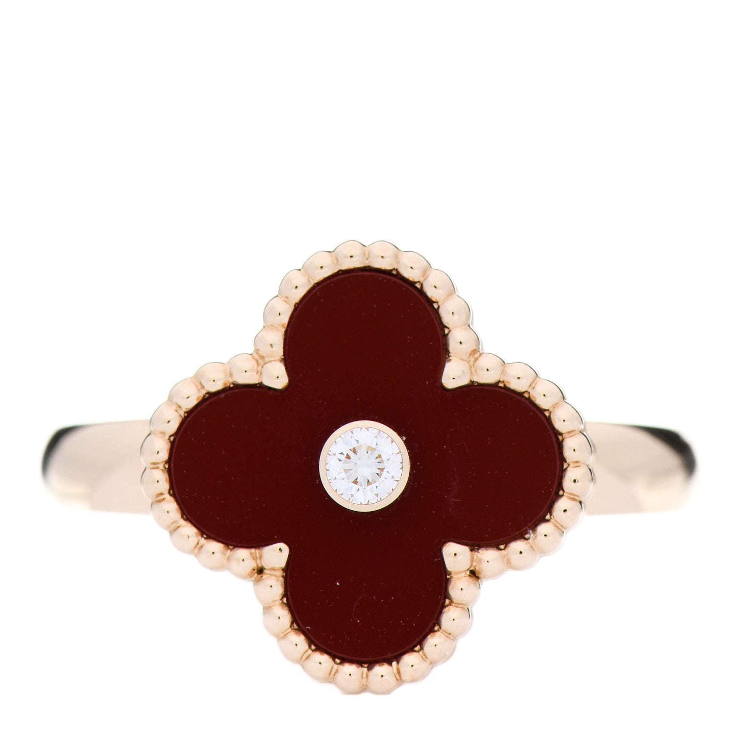 Van Cleef & Arpels 18K Yellow Gold Diamond Carnelian Vintage Alhambra Ring 59 8.75 1 of 5