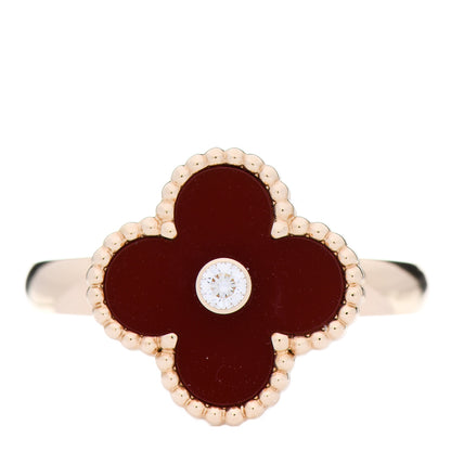 Van Cleef & Arpels 18K Yellow Gold Diamond Carnelian Vintage Alhambra Ring 59 8.75 1 of 5