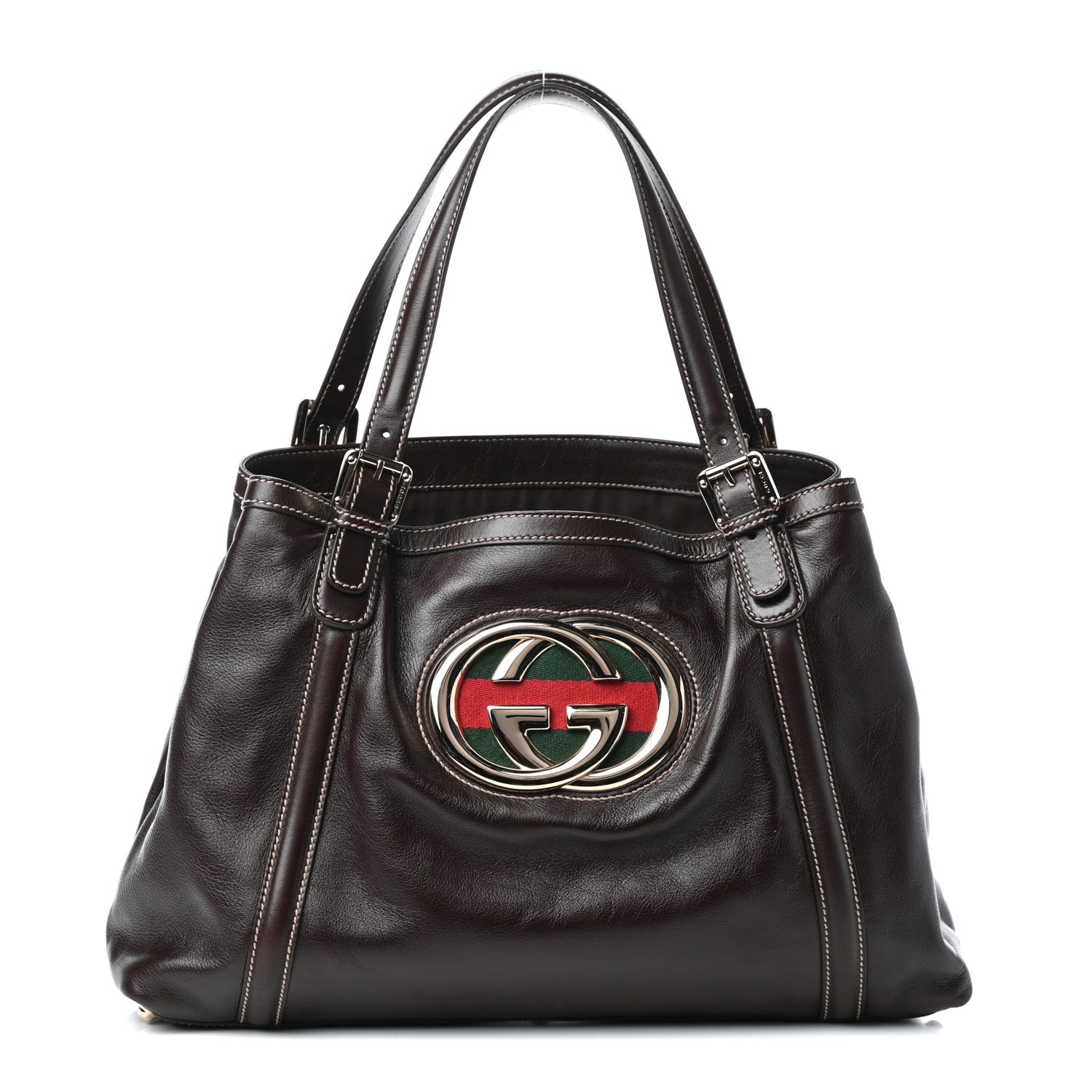 Gucci Calfskin Medium Britt Tote Dark Brown 1 of 9