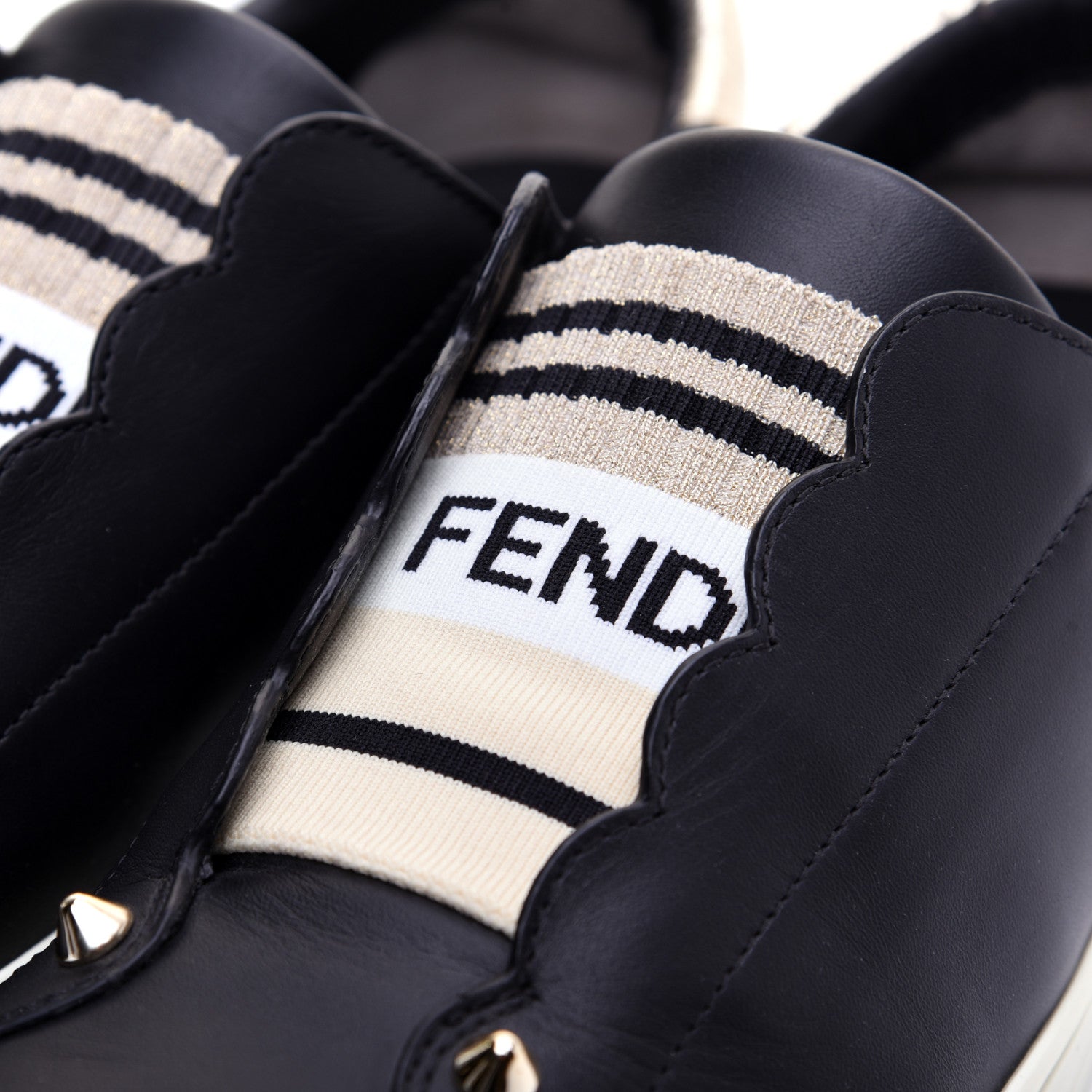 Fendi Vitello Lurex Rockoclick Slip On Sneakers 38.5 Black Gold 9 of 14