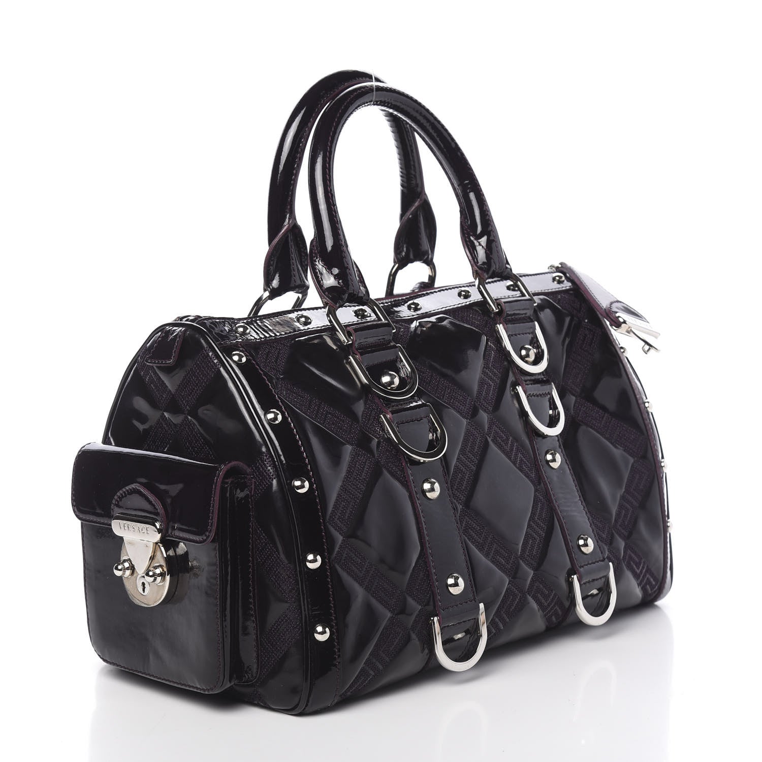 Versace Patent Madonna Satchel Dark Purple 3 of 11