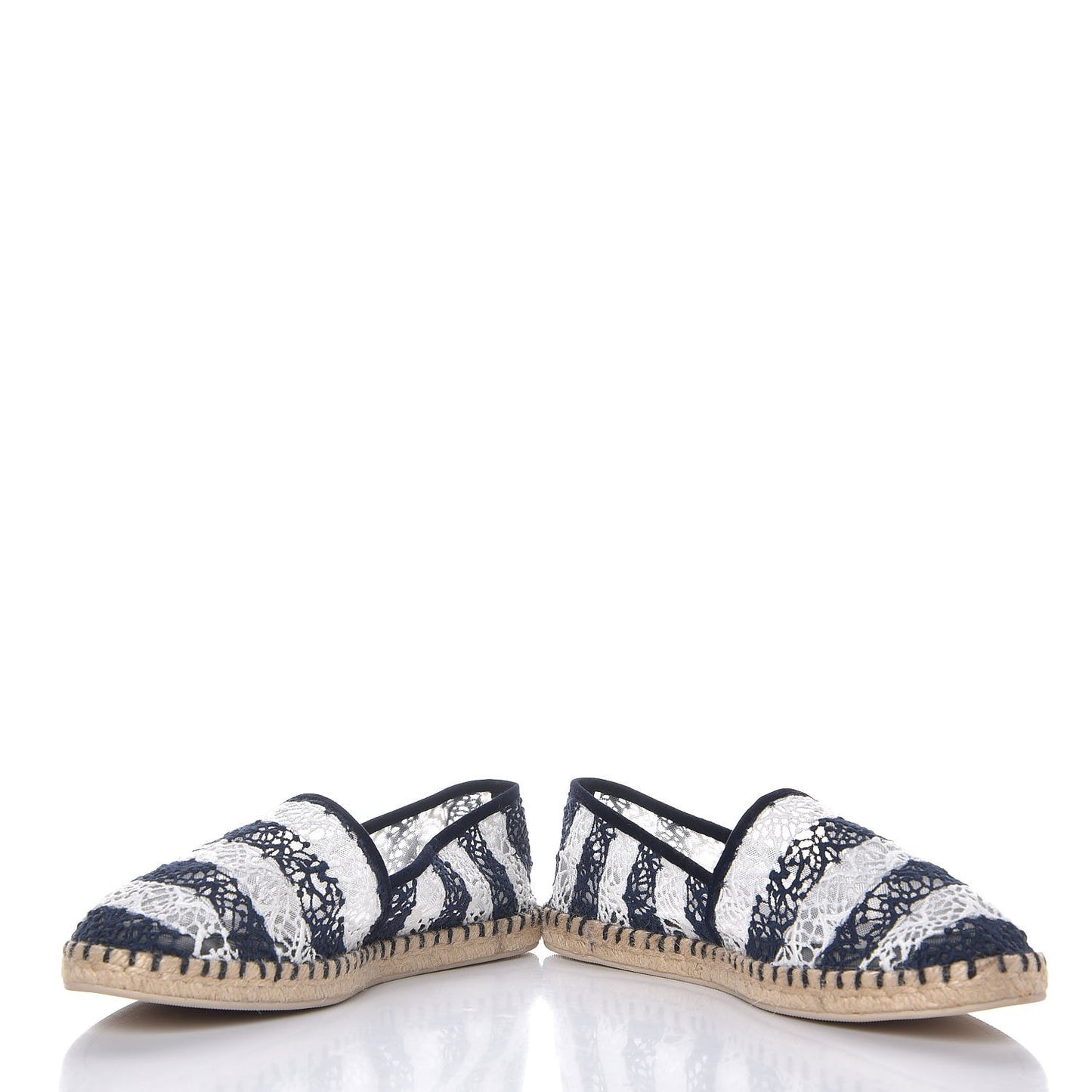 Crochet Lace Stripe Espadrille Flats 40 Navy