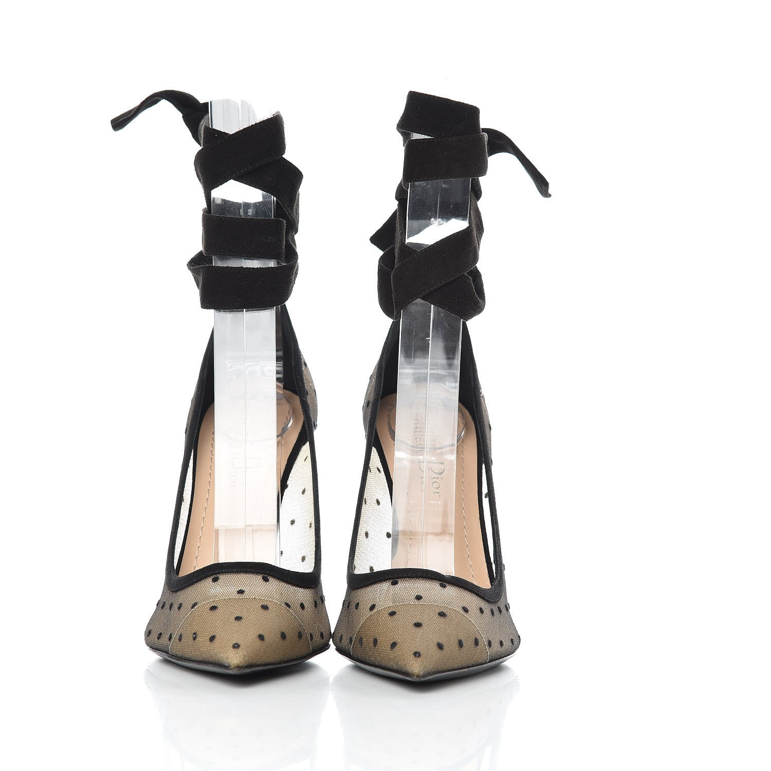 Christian Dior Suede Calfskin Plumetis Lovely-D Ankle Wrap Pumps 36.5 Black 2 of 7