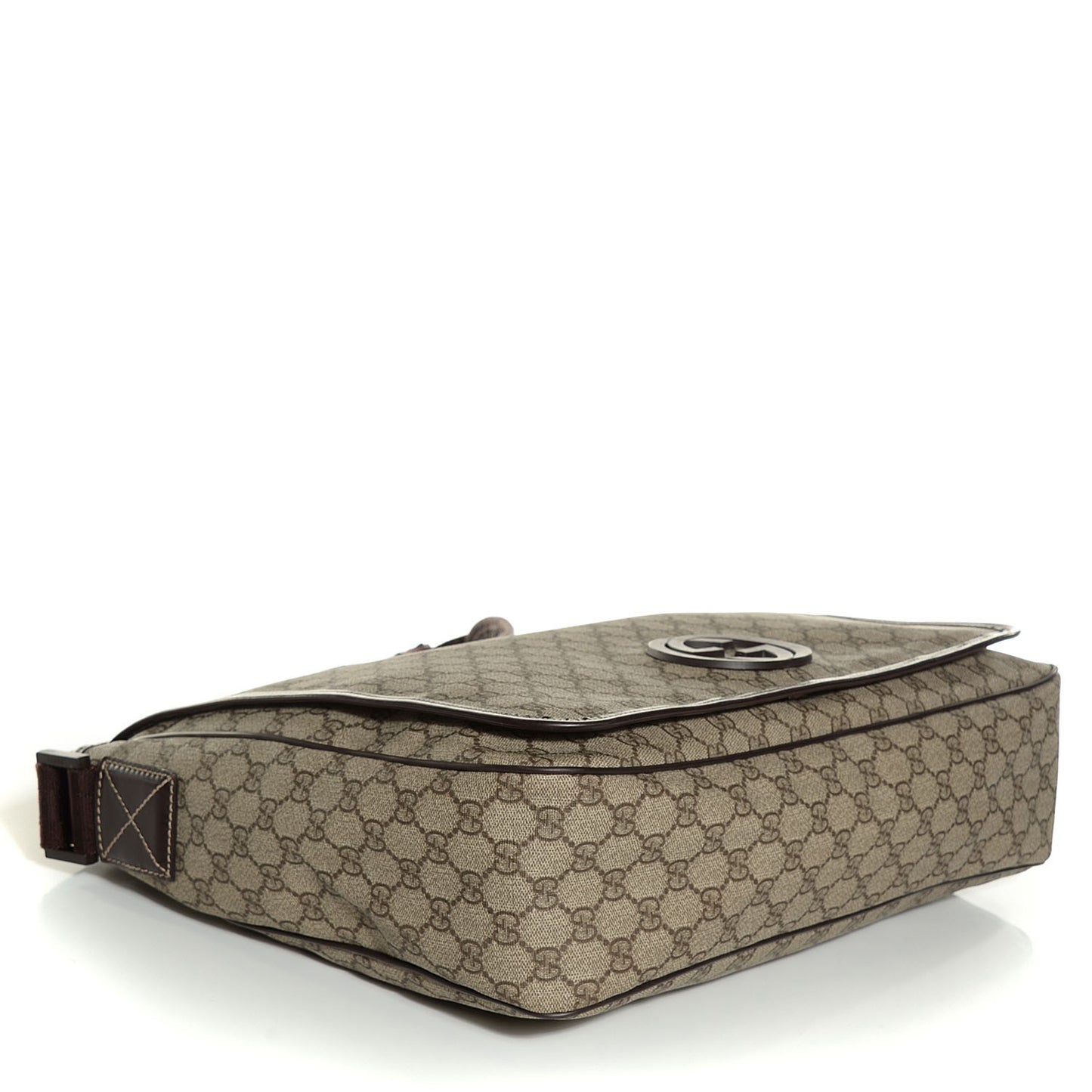 GG Plus Monogram Large Interlocking G Flap Messenger Bag Beige Dark Brown