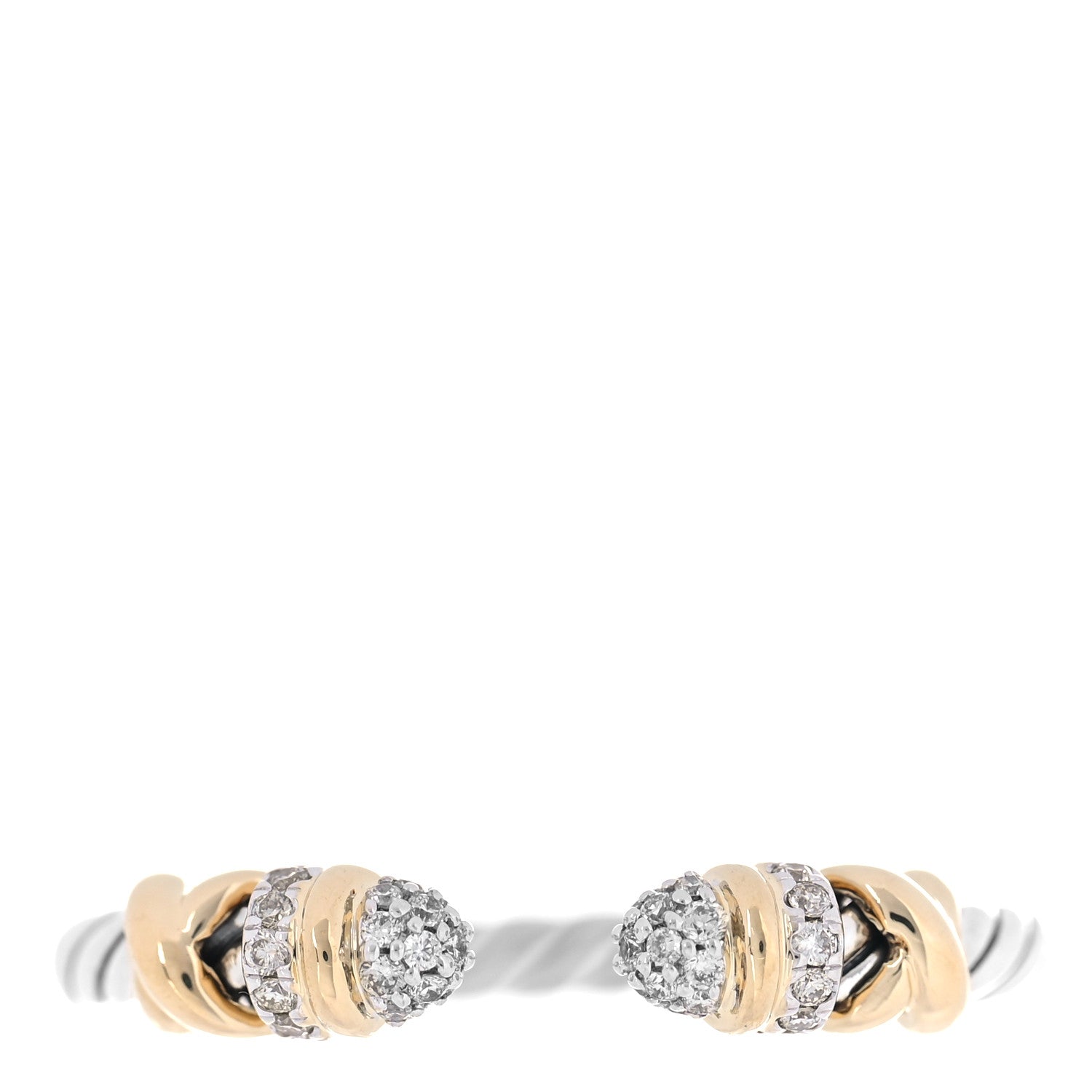 David Yurman Sterling Silver 18K Yellow Gold Diamond Petite Helena Open Ring 57 8 1 of 4