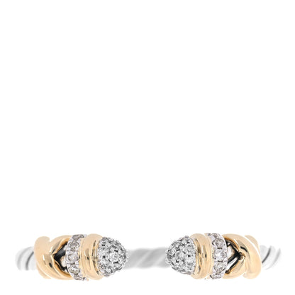 David Yurman Sterling Silver 18K Yellow Gold Diamond Petite Helena Open Ring 57 8 1 of 4
