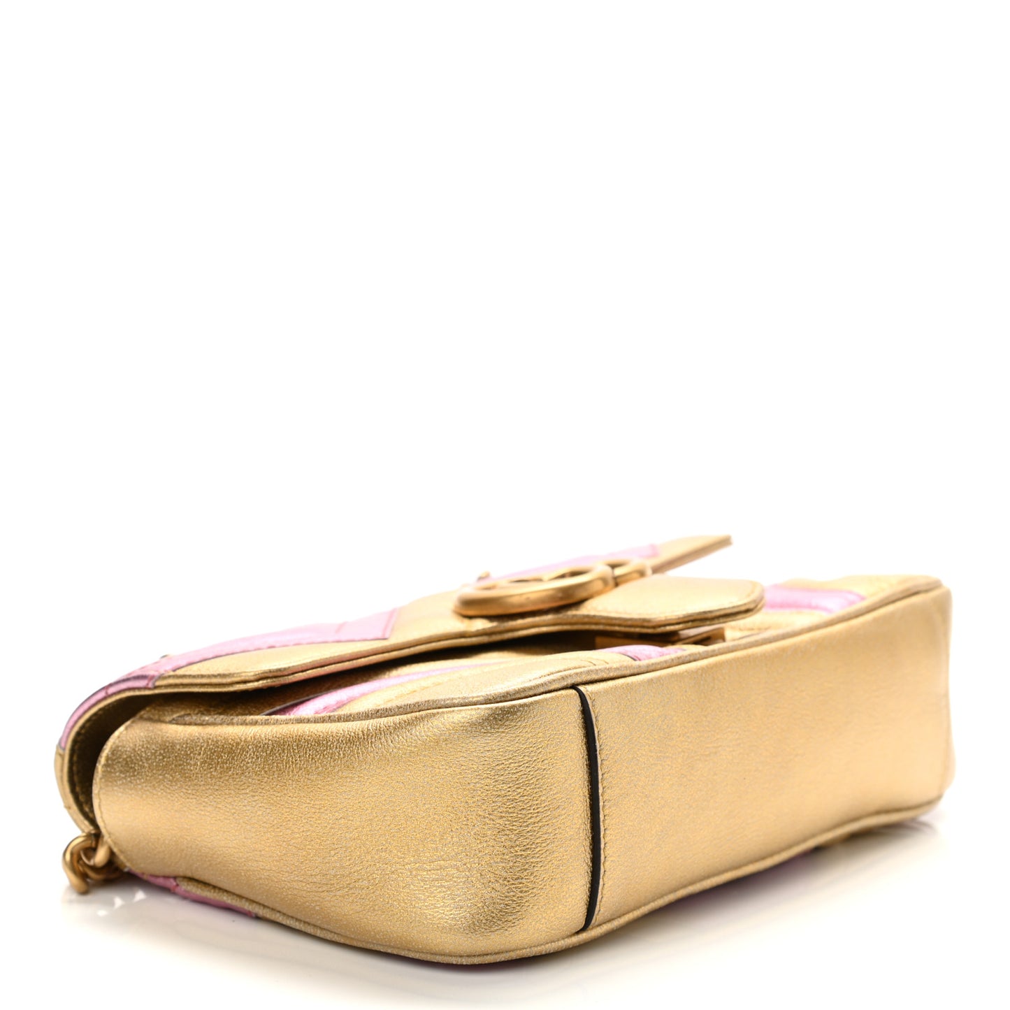 Metallic Calfskin Matelasse Mini GG Marmont Shoulder Bag Gold Pink