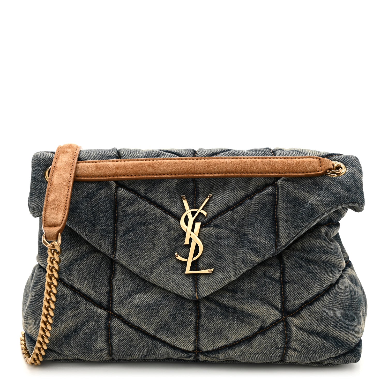 Saint Laurent Denim Quilted Small Loulou Puffer Monogram Chain Satchel Blue Cinnamon 1 of 8