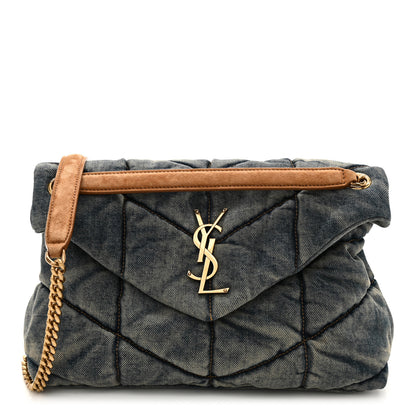 Saint Laurent Denim Quilted Small Loulou Puffer Monogram Chain Satchel Blue Cinnamon 1 of 8