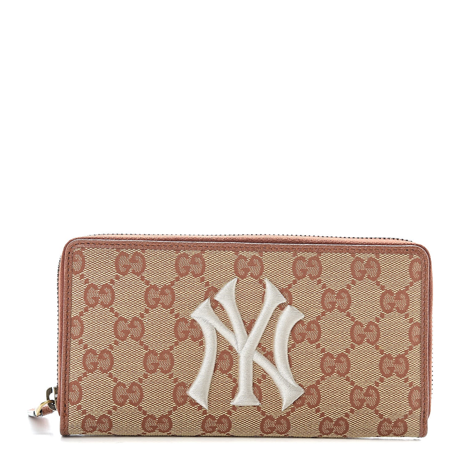 Gucci X MLB GG Monogram NY Yankees Zip Around Wallet Beige Ruggine Ivory 1 of 7