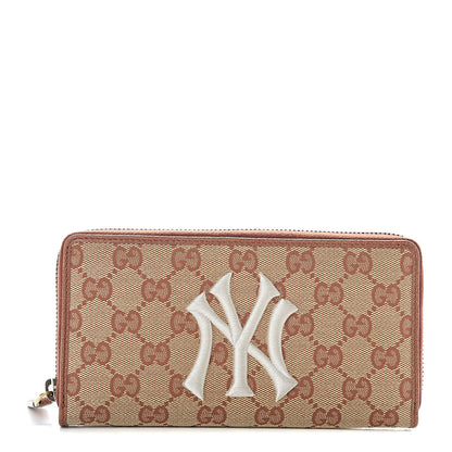 Gucci X MLB GG Monogram NY Yankees Zip Around Wallet Beige Ruggine Ivory 1 of 7