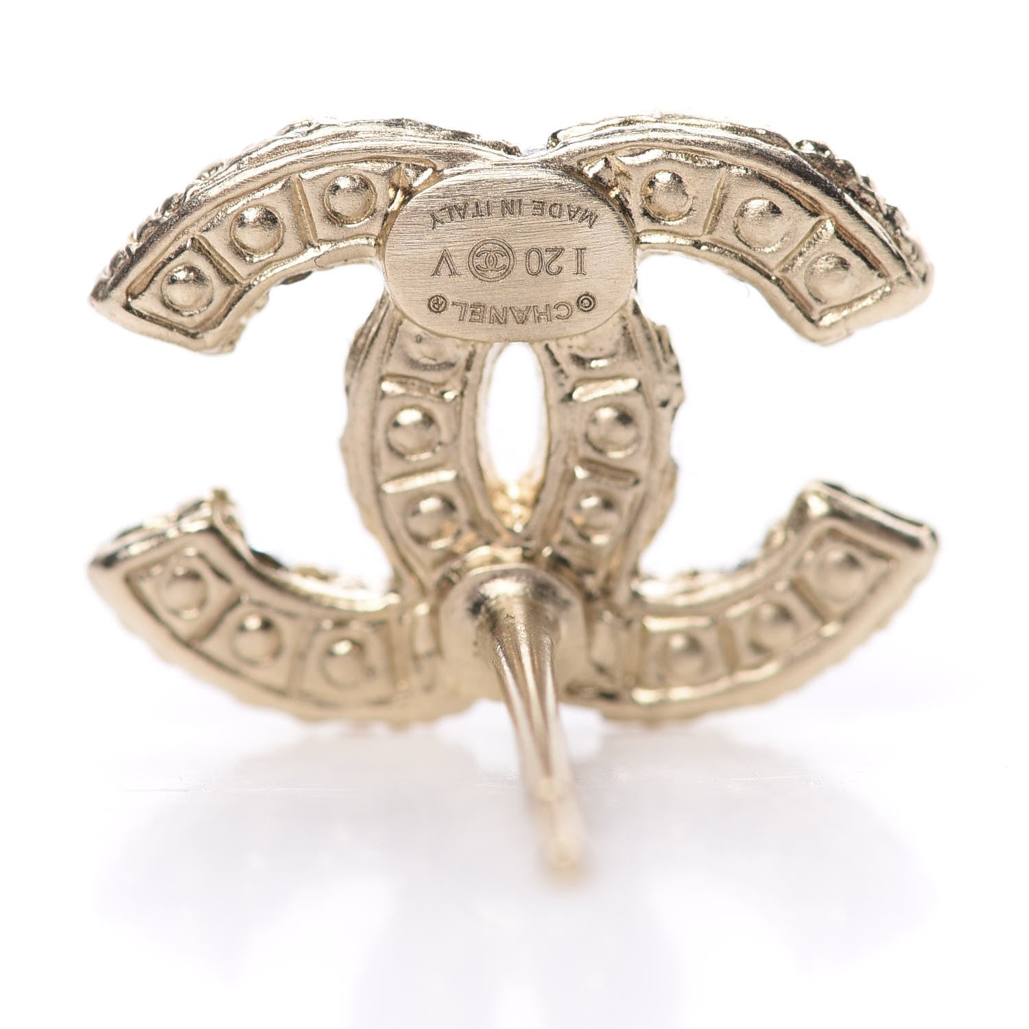 Chanel Metal Graduated Pearl Crystal CC Earrings Light Gold 4 of 5