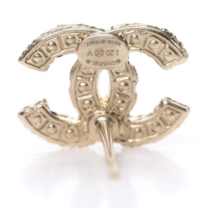 Chanel Metal Graduated Pearl Crystal CC Earrings Light Gold 4 of 5