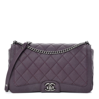 Chanel Washed Caviar Quilted Large Turn Around Ligne Flap Dark Purple 1 of 16