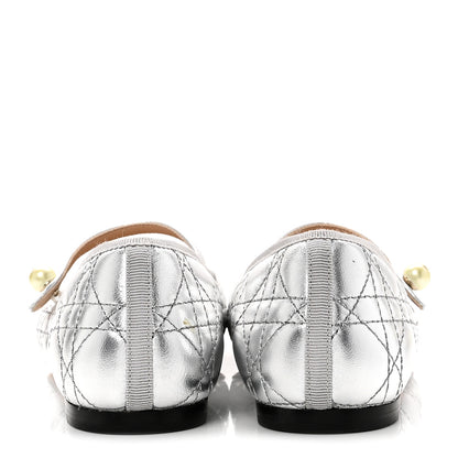 Christian Dior Metallic Lambskin Cannage Pearl Ballet Flats 38.5 Steel 6 of 9