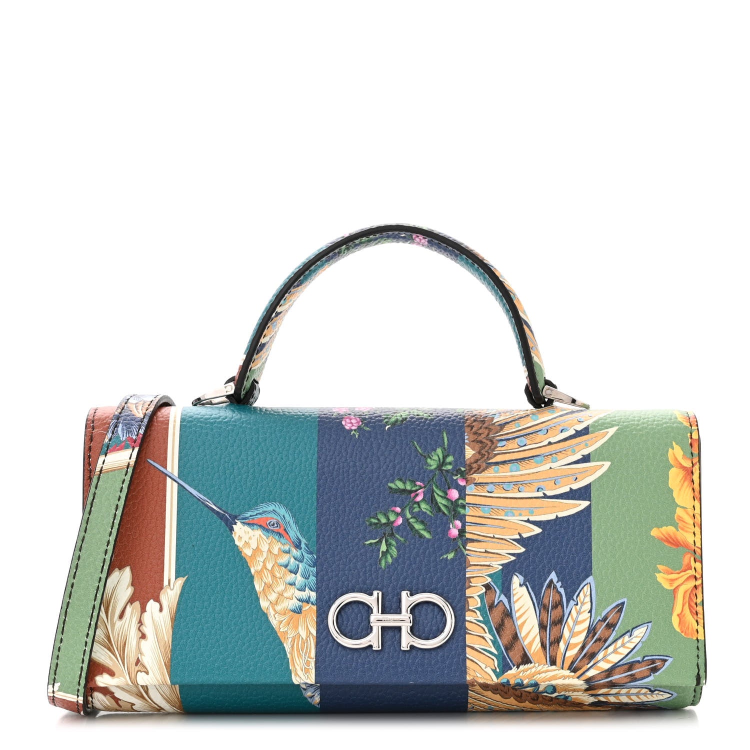 Salvatore Ferragamo Printed Calfskin Gancini Top Handle Wallet On Chain Multicolor 1 of 12