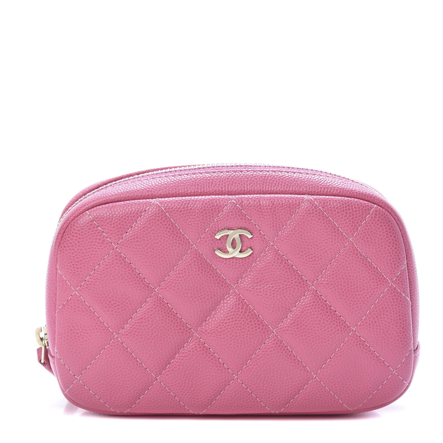 Caviar Quilted Small Curvy Pouch Cosmetic Case Pink