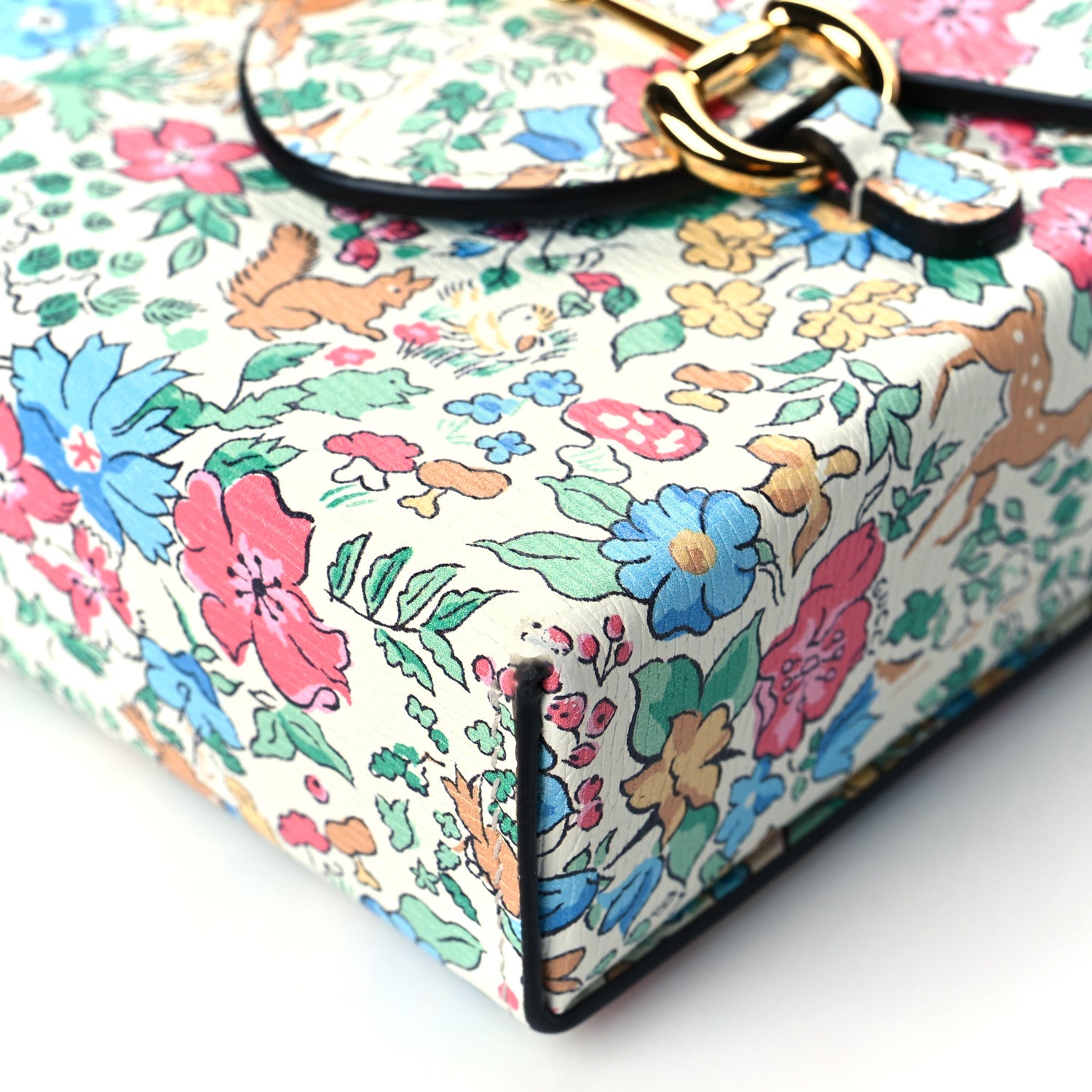 Gucci X LIBERTY OF LONDON Textured Calfskin Floral Fawn Print Mini Horsebit 1955 Crossbody Bag Multicolor Ivory 10 of 10