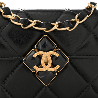 Chanel Lambskin Quilted Diamond Lock Card Holder On Chain Black 9 of 11