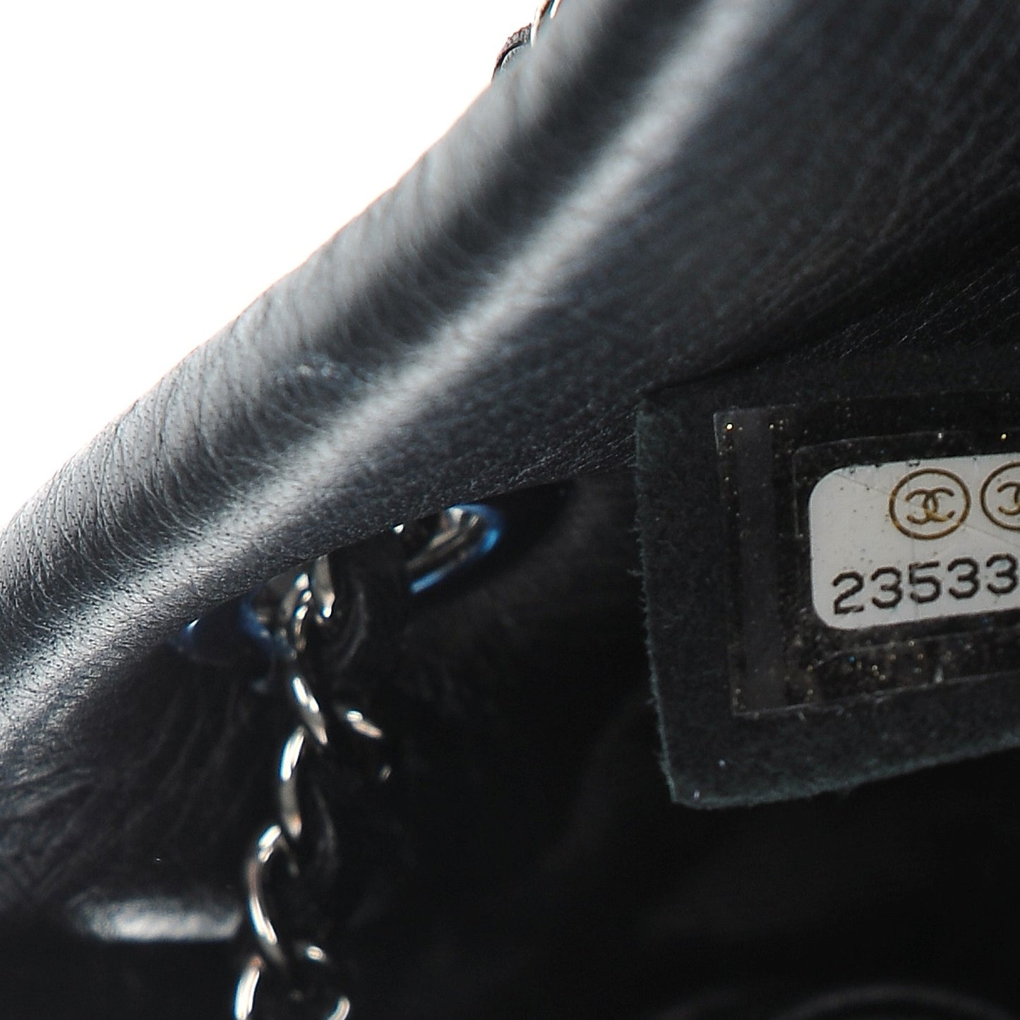 Deerskin Chevron Small Chain Bucket Bag Black