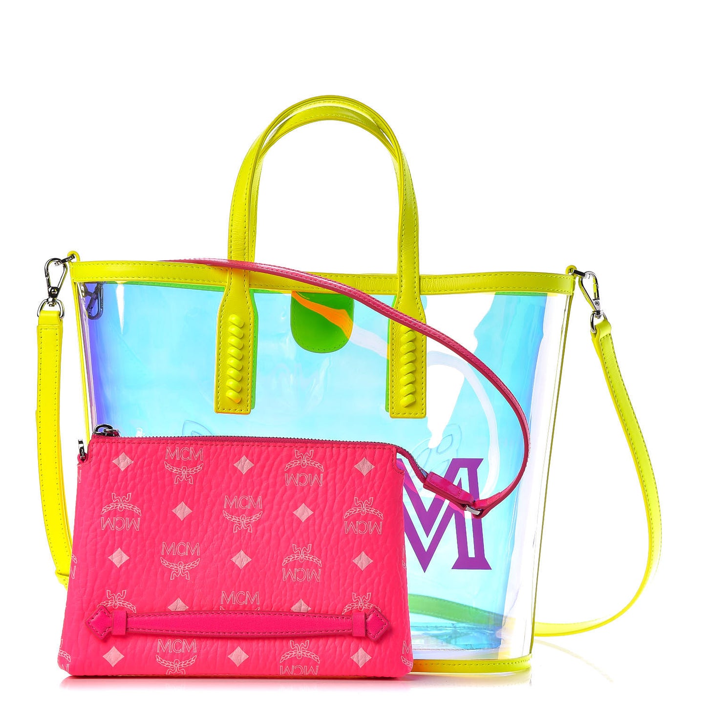 Iridescent PVC Shopper Tote Neon Hologram
