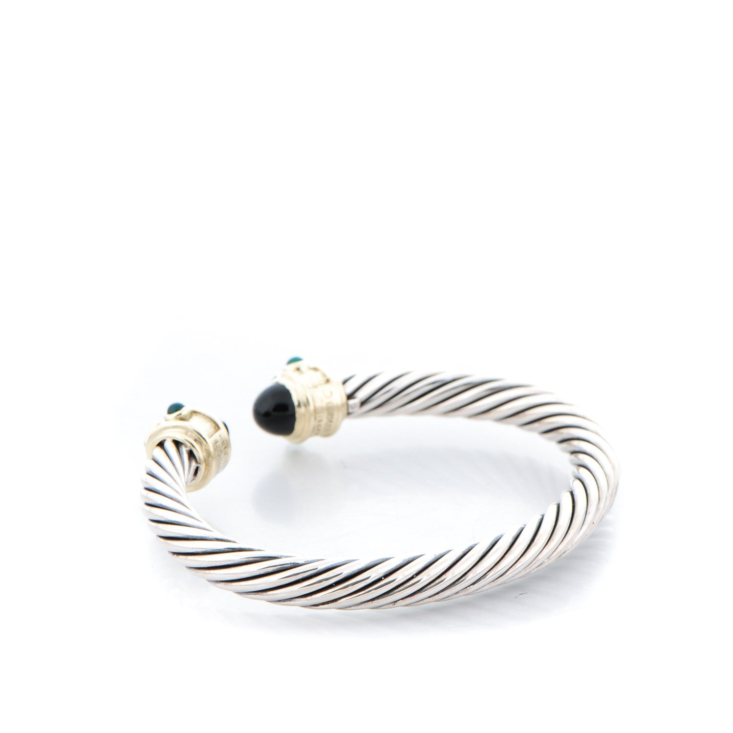 David Yurman Sterling Silver 14K Yellow Gold Black Onyx Pink Tourmaline Emerald 7mm Cable Renaissance Bracelet 3 of 5