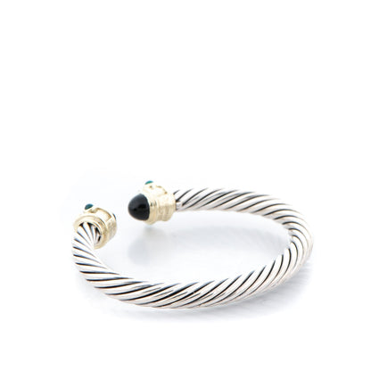 David Yurman Sterling Silver 14K Yellow Gold Black Onyx Pink Tourmaline Emerald 7mm Cable Renaissance Bracelet 3 of 5