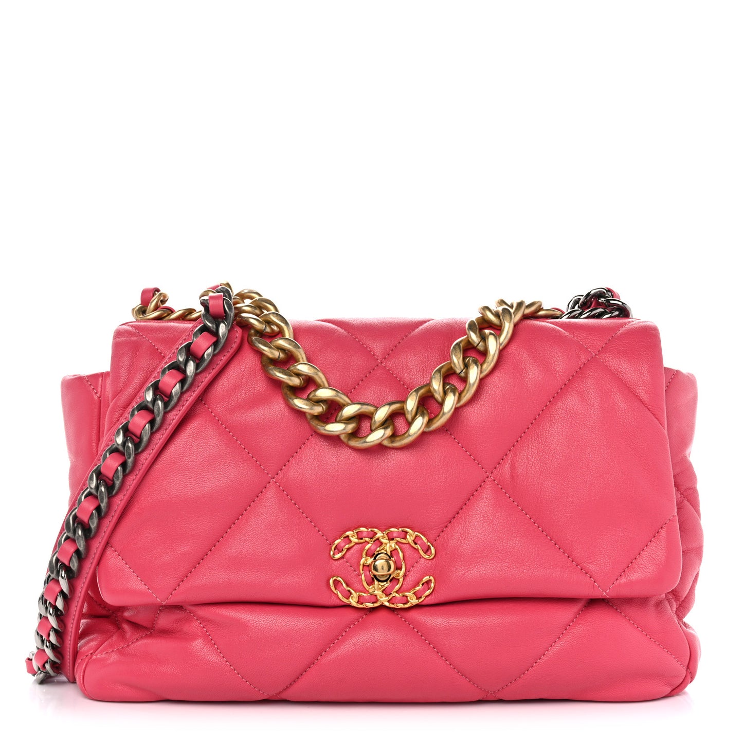 Lambskin Quilted Large Chanel 19 Flap Dark Pink