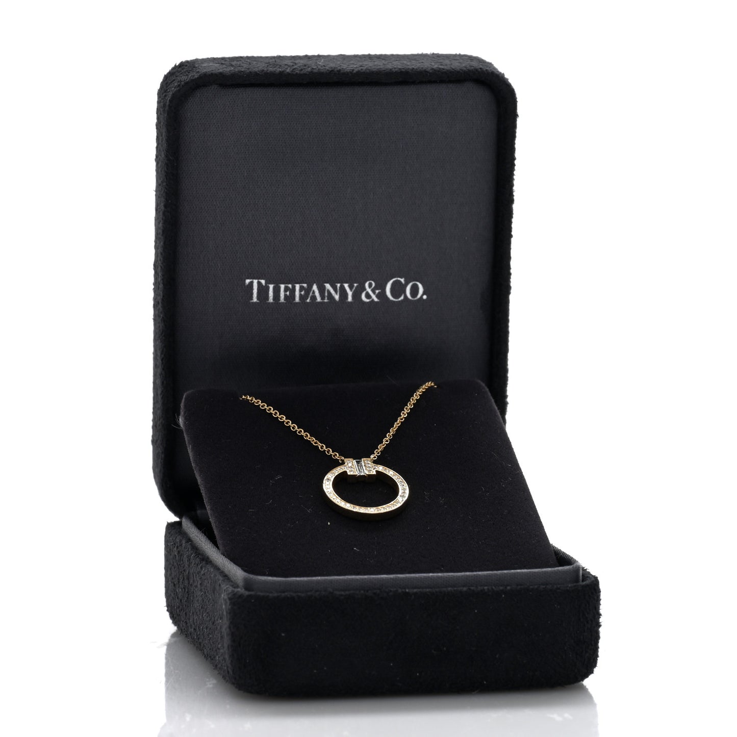 18K Yellow Gold Diamond T Baguette Pave Pendant Necklace