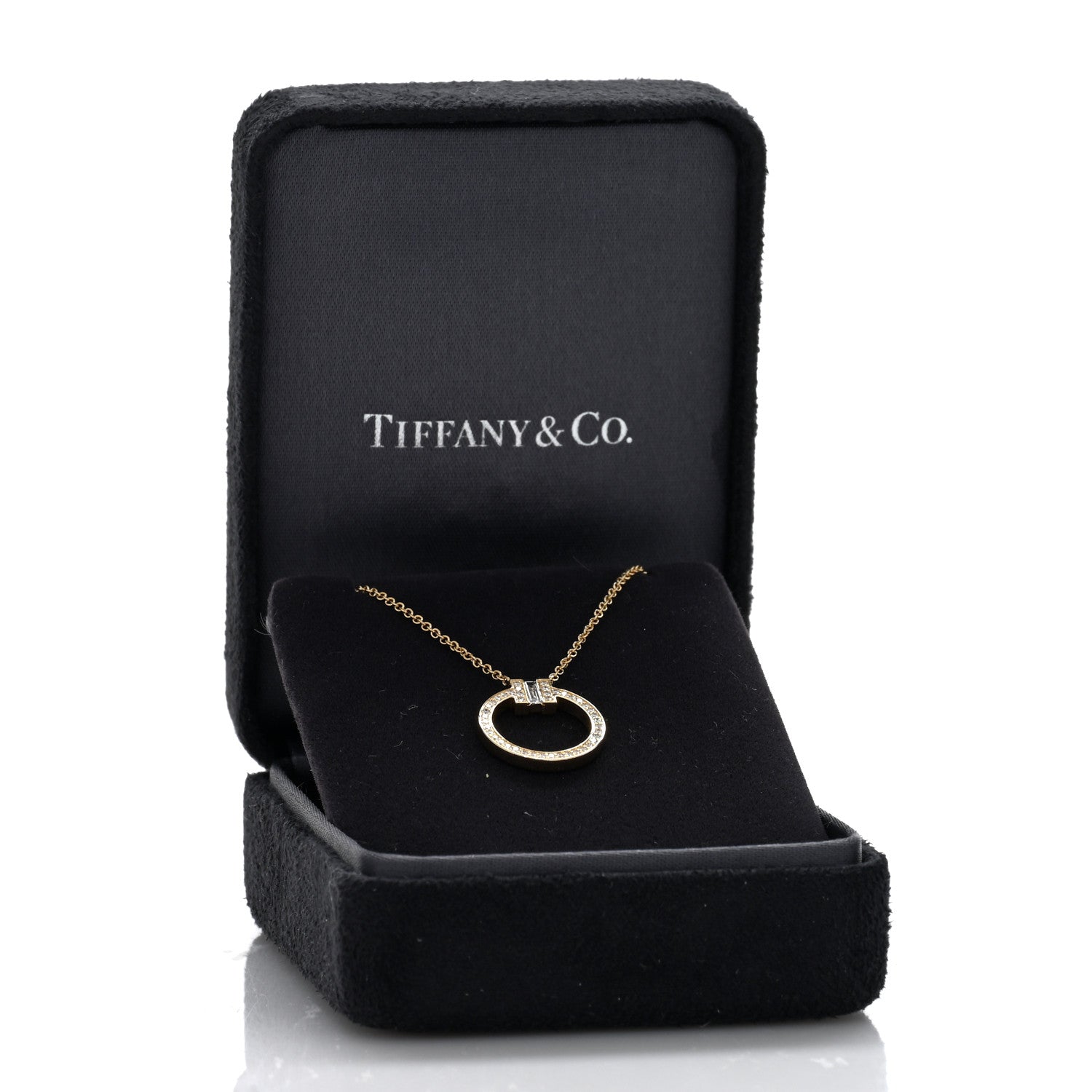 Tiffany 18K Yellow Gold Diamond T Baguette Pave Pendant Necklace 5 of 5