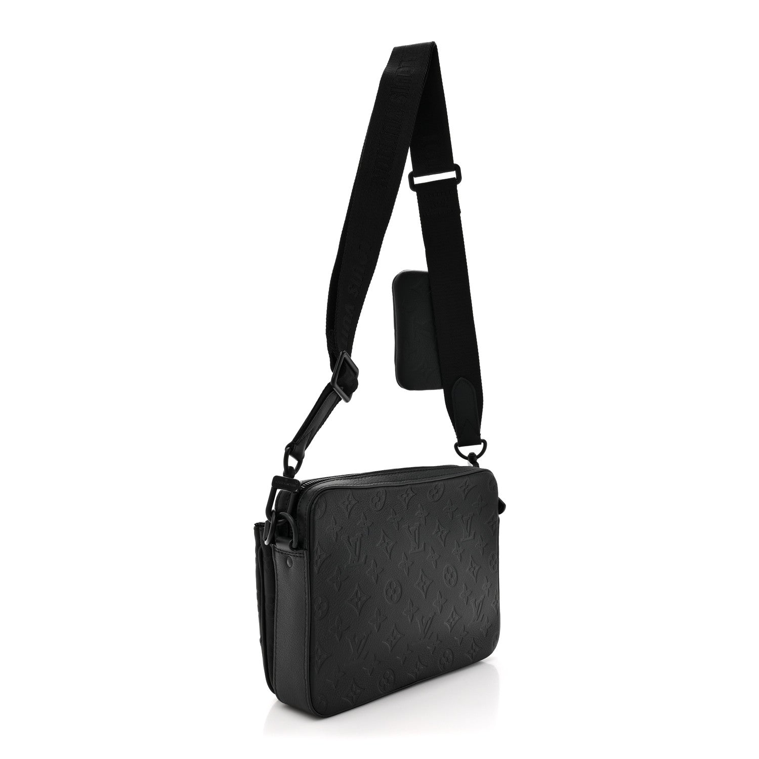 Louis Vuitton Calfskin Monogram Shadow Trio Messenger Black 3 of 13