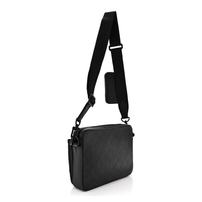 Louis Vuitton Calfskin Monogram Shadow Trio Messenger Black 3 of 13
