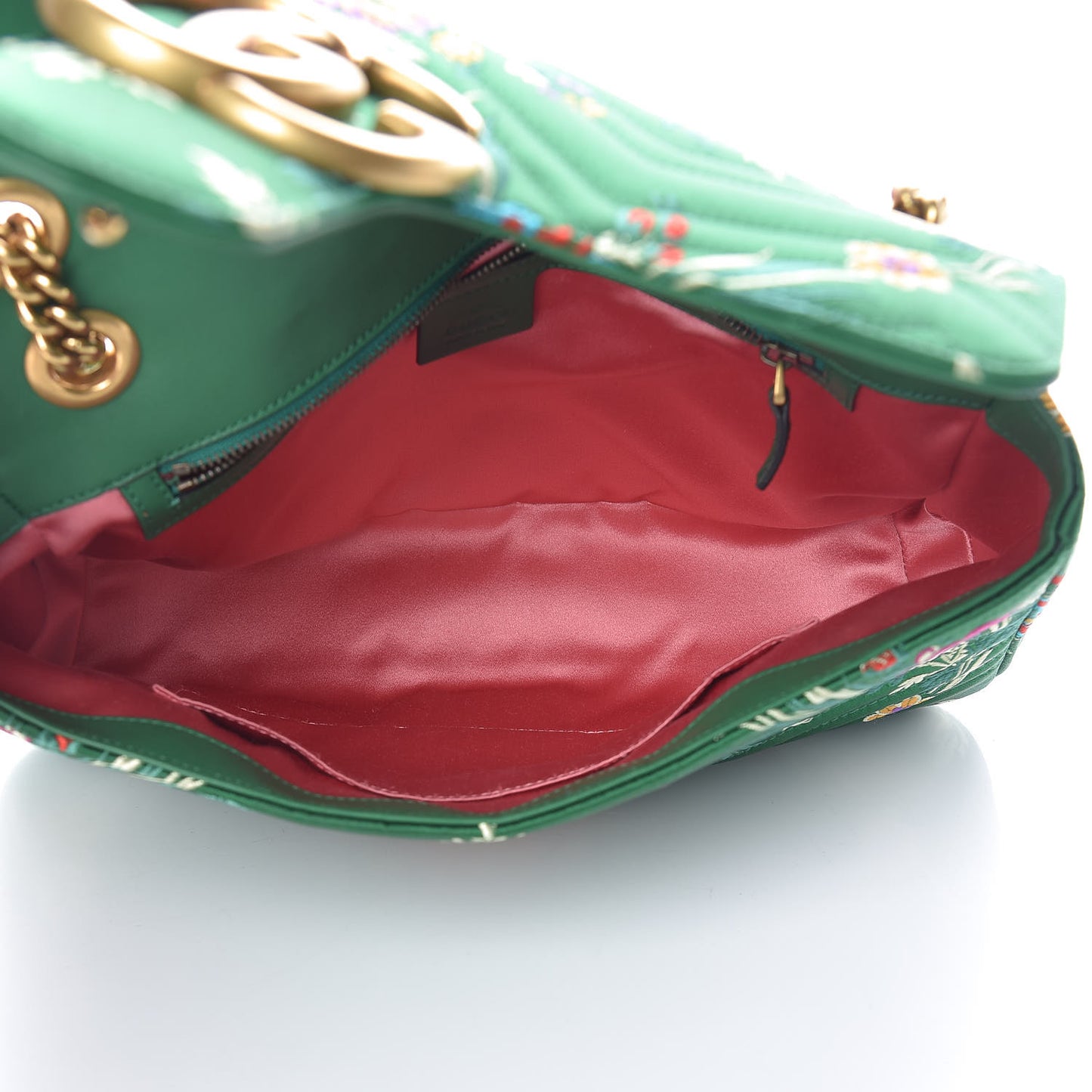 Jacquard Matelasse Floral Medium GG Marmont Shoulder Bag Green