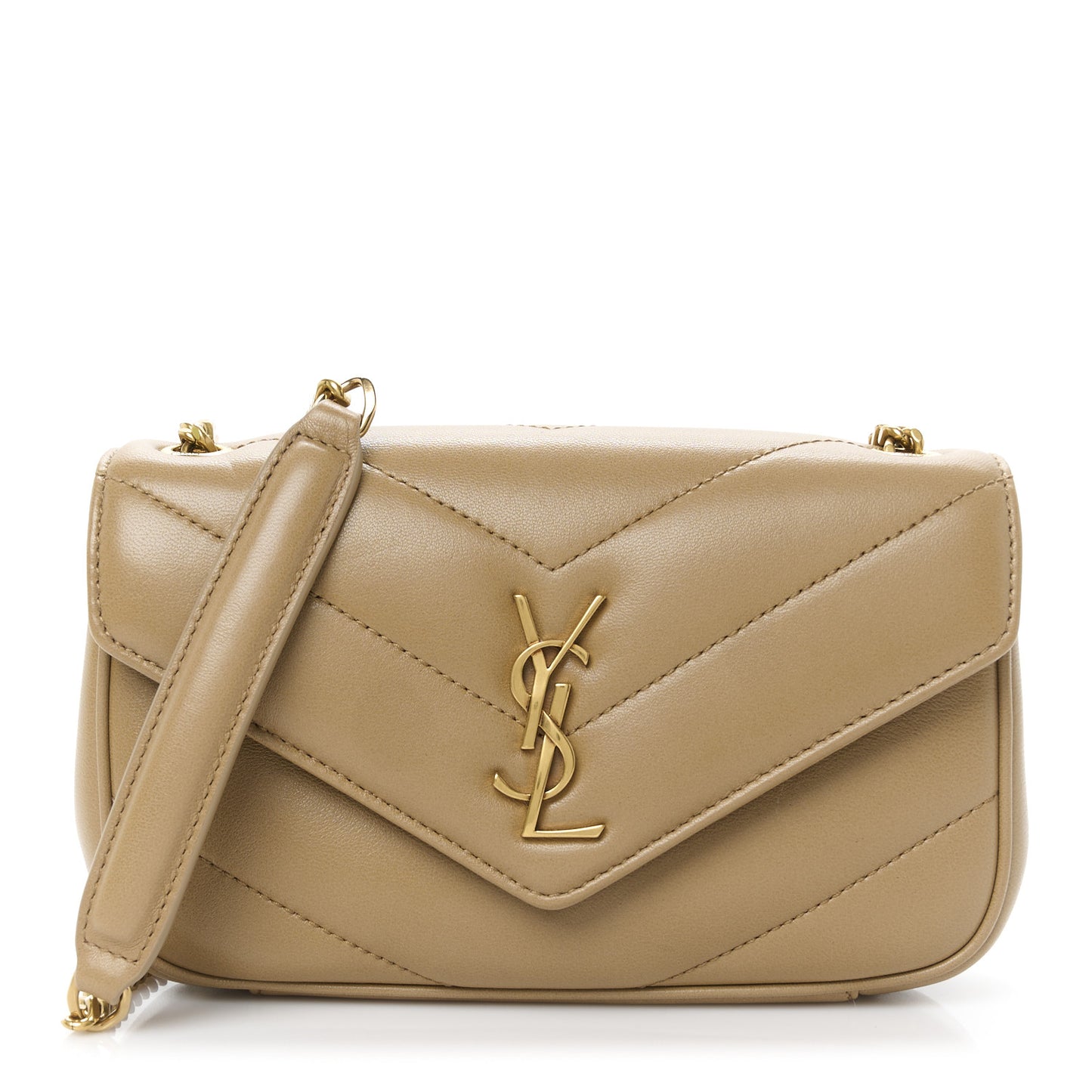 Lambskin Chevron Quilted Mini Loulou Natural Tan
