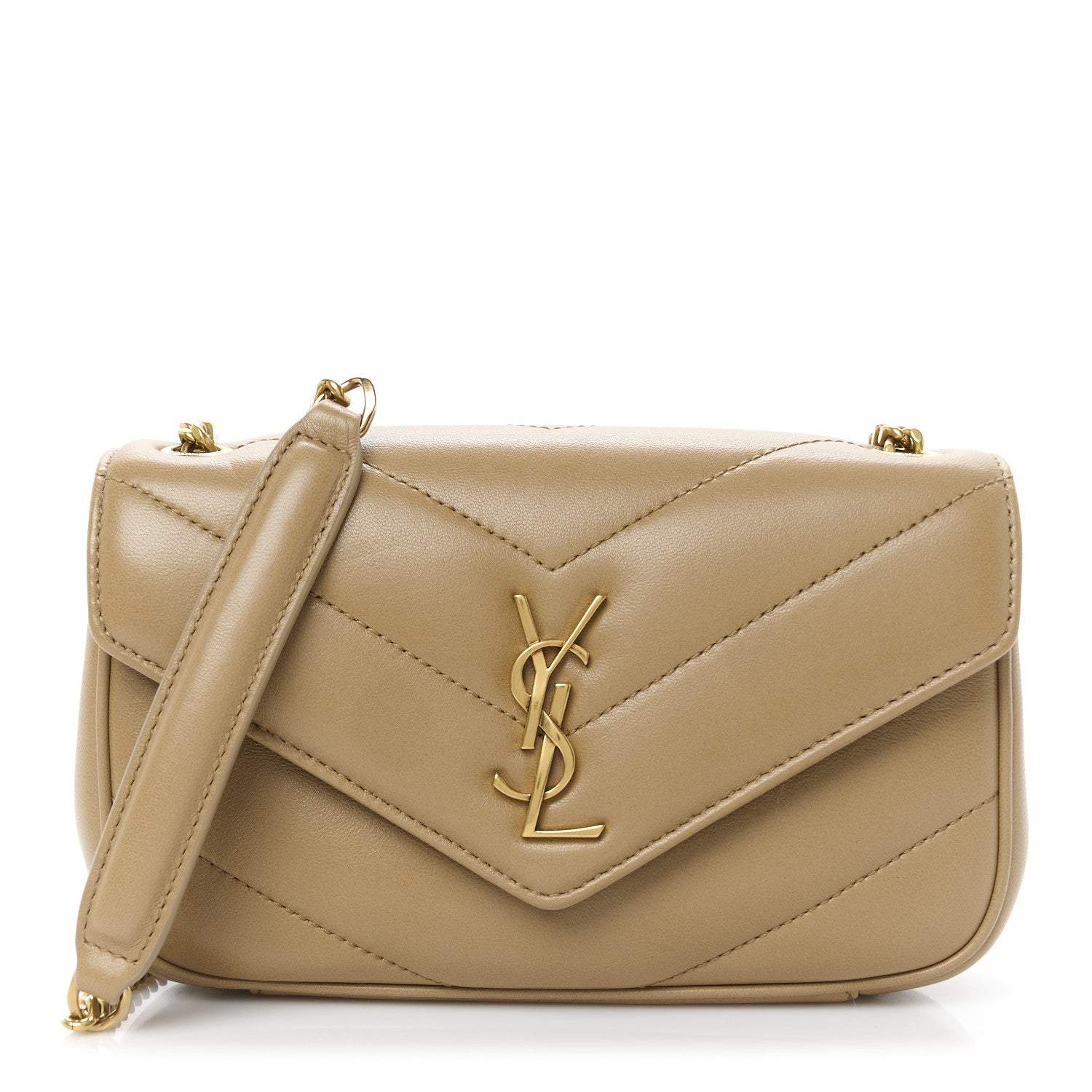 Saint Laurent Lambskin Chevron Quilted Mini Loulou Natural Tan 1 of 11