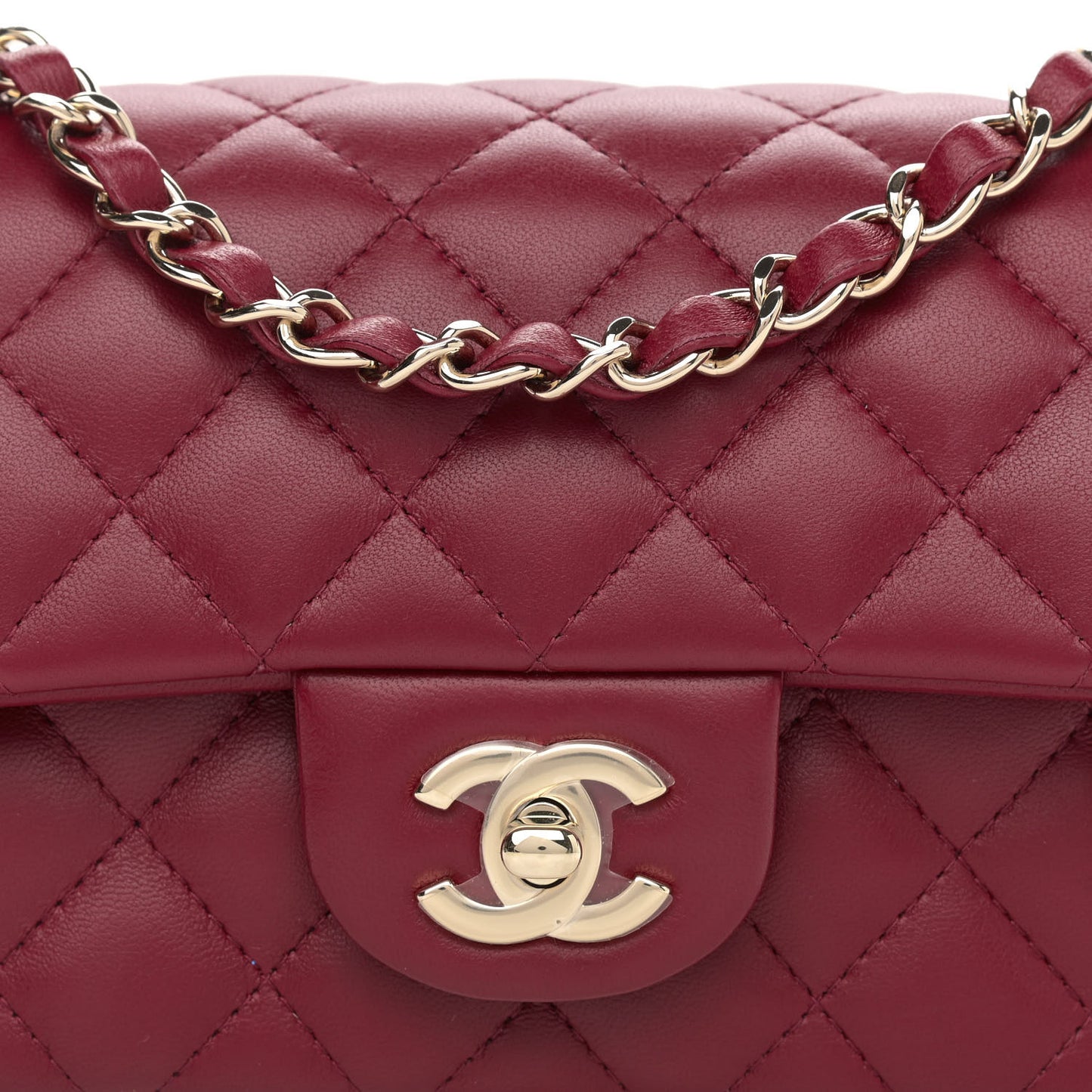 Lambskin Quilted Mini Rectangular Flap Burgundy