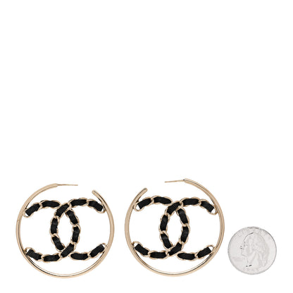 Chanel Lambskin CC Chain Hoop Earrings Black Gold 2 of 4