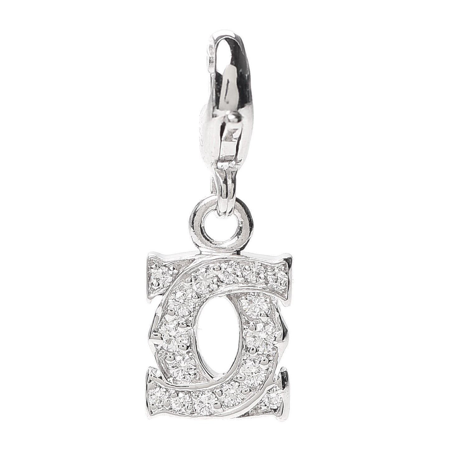 18K White Gold Diamond Double C Logo Charm