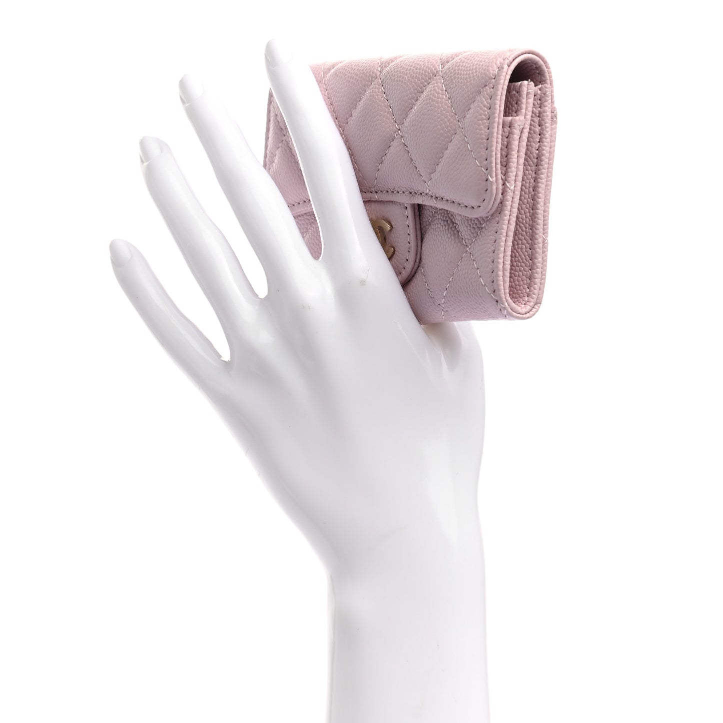 Caviar Quilted Flap Card Holder Wallet Light Pink