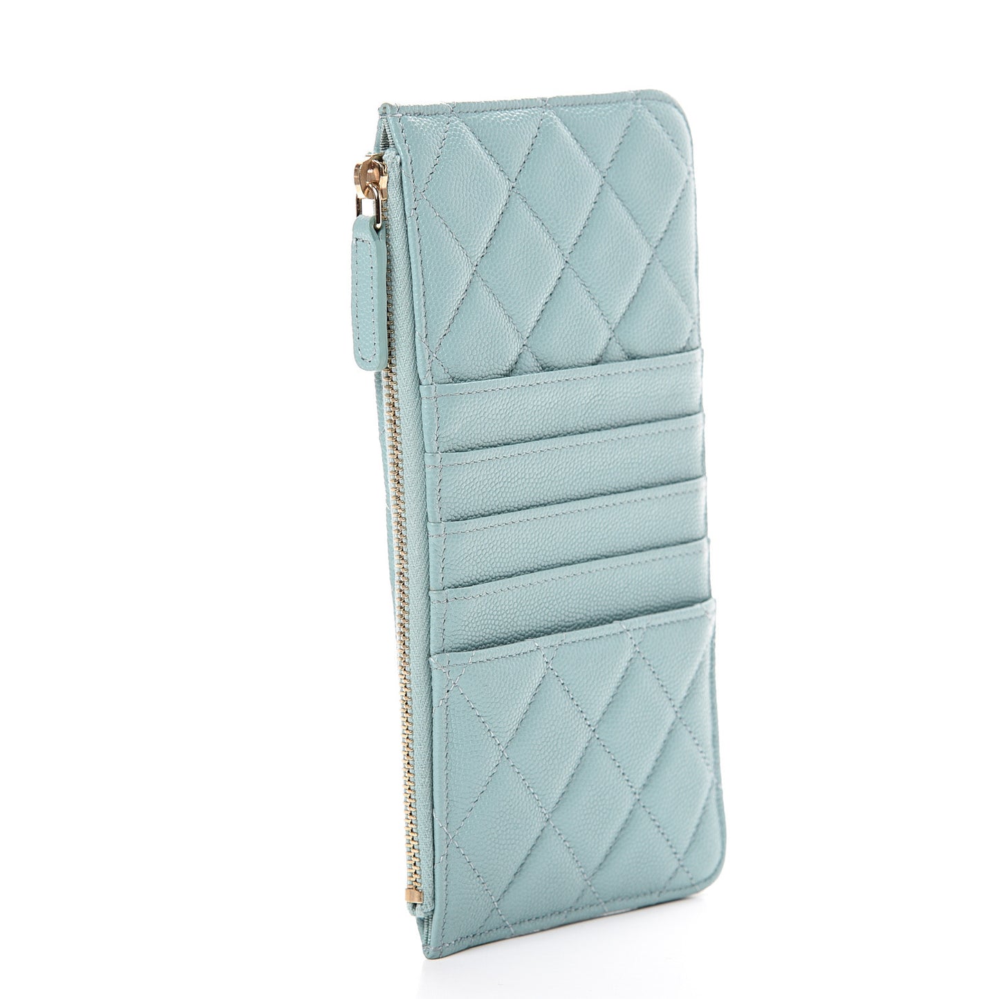 Caviar Quilted Classic Flat Wallet Pouch Light Blue
